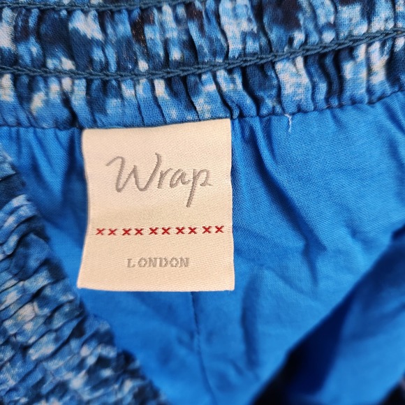 Wrap London Blue Tie‎ Dye Pattern Smocked Waist Boho Mini Skirt Women's US 12 - Picture 7 of 8